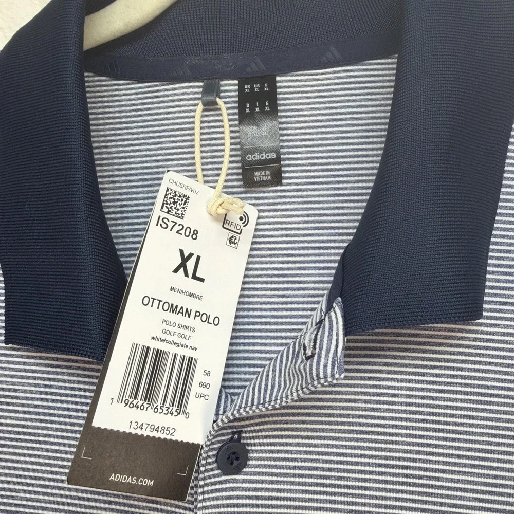 Adidas Golf Polo Shirt Mens XL Blue Striped Performance River Club Logo‎